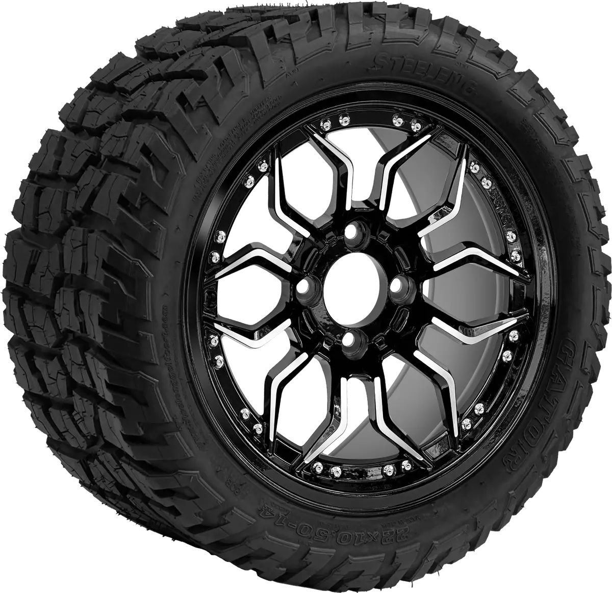 Sgc 14″ Scorpion Machined Black Wheel – Aluminum Alloy / Steeleng 22″X10.5″-14″ Gator All Terrain Dot Approved 1