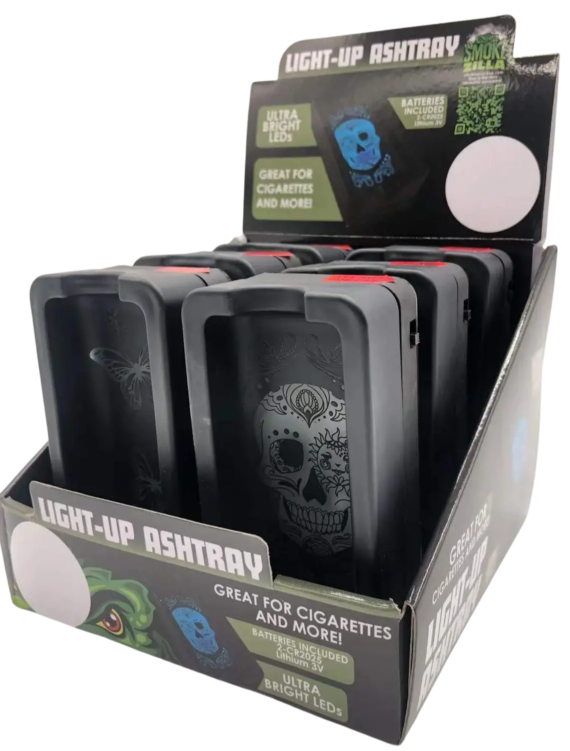 Black Glass Ashtray With Led Light-Up Design - 6 Pieces Per Retail Ready Display 23104 1