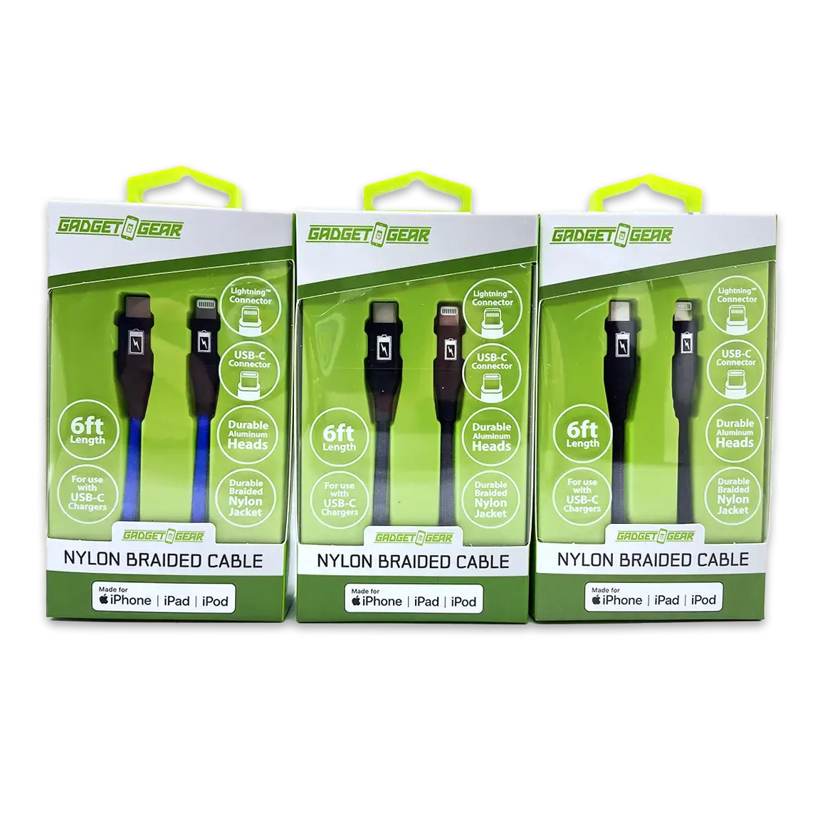 Charging Cable Braided Nylon Usb-C To Lightning 6Ft 2.4 Amp - 3 Pieces Per Pack 24606 1