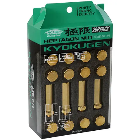 Project Kics Kyokugen Heptagon Long Closed End Lug Nuts - Gold 1