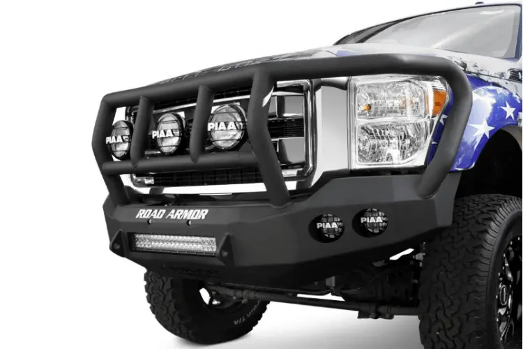 Road Armor Stealth 61102B-Nw 2011-2016 Ford F250/F350/F450 Superduty Front Non-Winch Bumper Titan Ii Grille Guard, Black Finish And Round Fog Light Hole 1