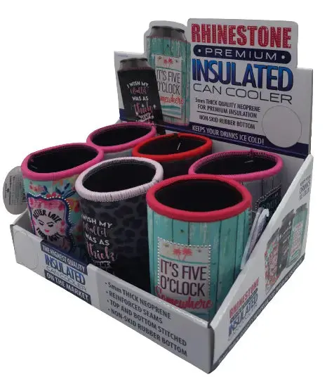 Neoprene Rhinestone Can And Bottle Cooler - 6 Per Retail Ready Display 23131 1