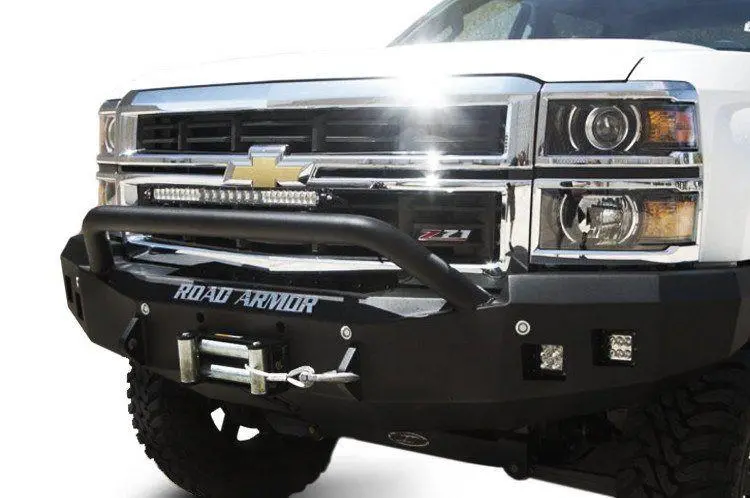 Road Armor Stealth 314R4b 2014-2015 Chevy Silverado 1500 Front Winch Ready Bumper Pre-Runner Style, Black Finish And Square Fog Light Hole 1