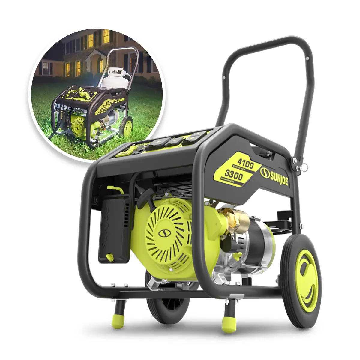 Power Joe Sjg4100lp-Tv1 Portable Propane Generator | Push-Button Electric + Recoil Start | Power Cooling System | 4100 Starting Watt | 3300 Running Watt | W/ Cover, Extension Cord, Magnetic Dipstick, 24V 2.0-Ah Battery And Charger 1