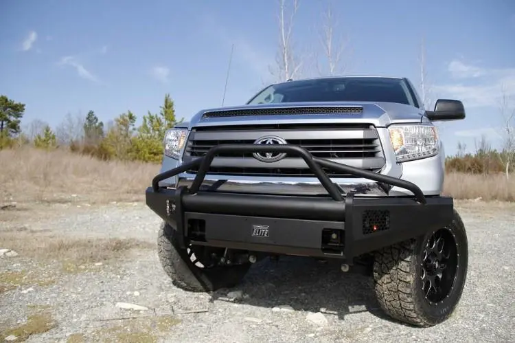 Fab Fours Tt14-R2862-1 Toyota Tundra 2014-2021 Black Steel Elite Front Bumper With Pre-Runner Guard 2