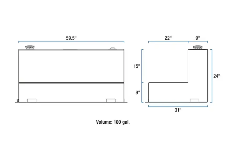 Uws Tt-100-L-T-P-B Gmc Sierra 2500Hd/3500Hd 1999-2023 100-Gallon L-Shape Aluminum Transfer Tank - Gloss Black 2