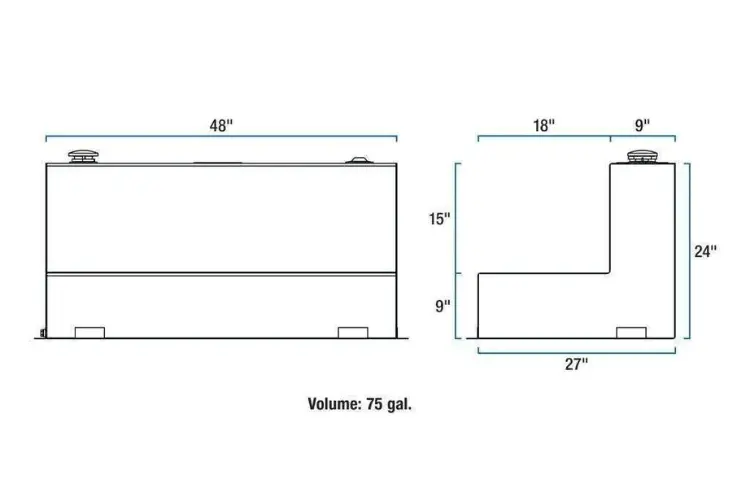 Uws Tt-75-L-T-P-Blk Dodge Ram 2500/3500 2003-2008 75-Gallon L-Shape Aluminum Fuel Transfer Tank Gloss Black 2