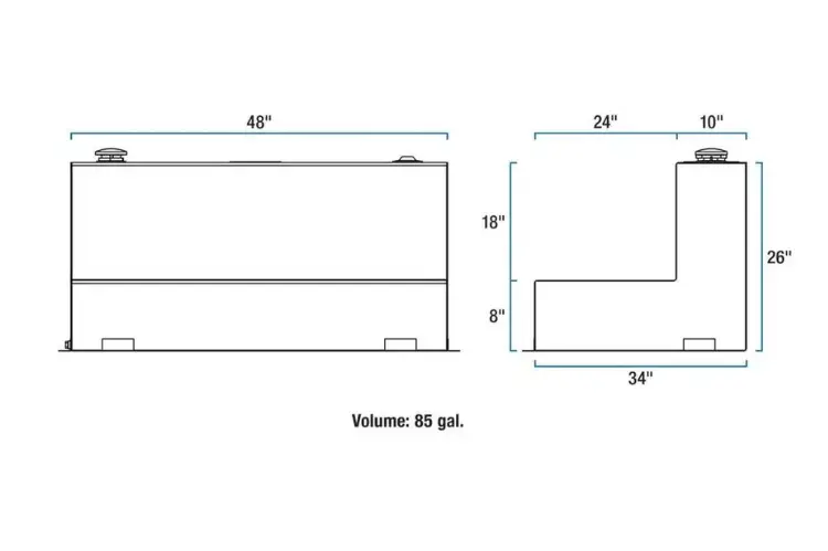 Uws Tt-85-L-T-P-Blk Dodge Ram 2500/3500 2003-2008 85-Gallon L-Shape Aluminum Fuel Transfer Tank Gloss Black 2