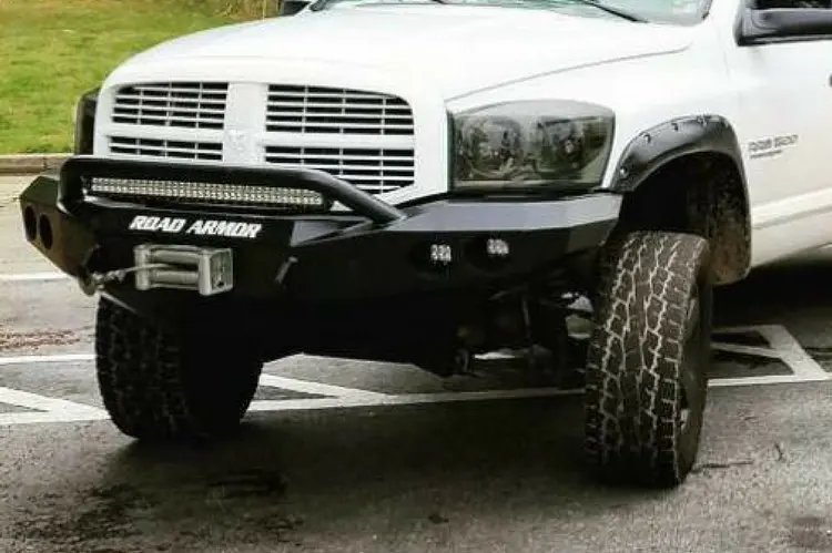 Road Armor Stealth 44074B 2006-2008 Dodge Ram 1500 Front Winch Ready Bumper Pre-Runner Style, Black Finish And Round Fog Light Hole 1