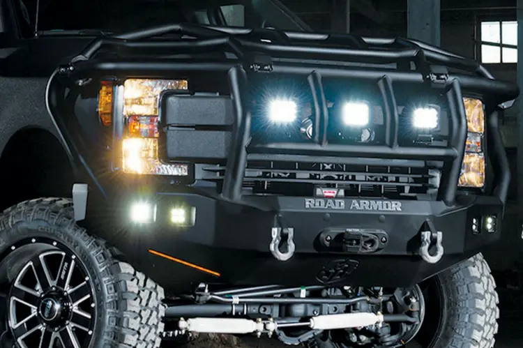 Road Armor Stealth 617F3b 2017-2022 Ford F250/F350 Superduty Front Winch Ready Bumper Intimidator, Black Finish And Square Fog Light Hole 1