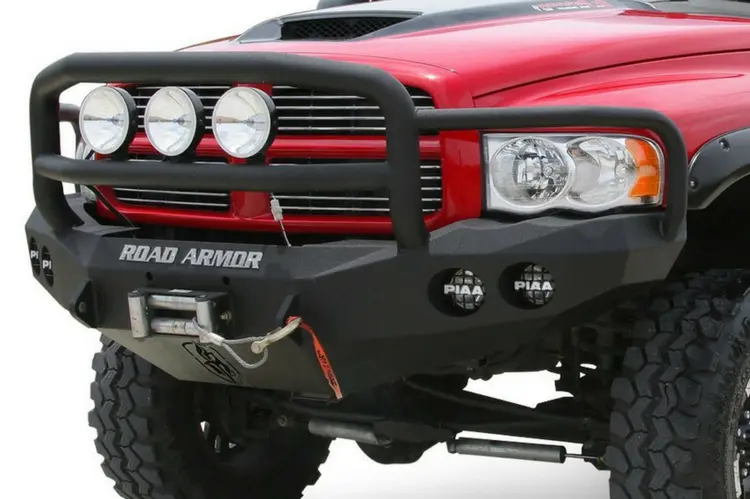 Road Armor Stealth 44075B-Nw 2006-2008 Dodge Ram 1500 Front Non-Winch Bumper Lonestar Guard, Black Finish And Round Fog Light Hole 1