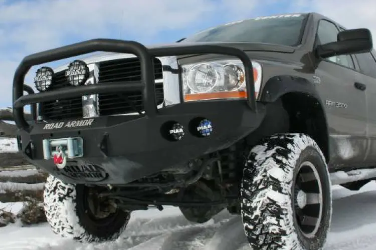 Road Armor Stealth 44065B 2006-2009 Dodge Ram 2500/3500 Front Winch Ready Bumper Lonestar Guard, Black Finish And Round Fog Light Hole 1