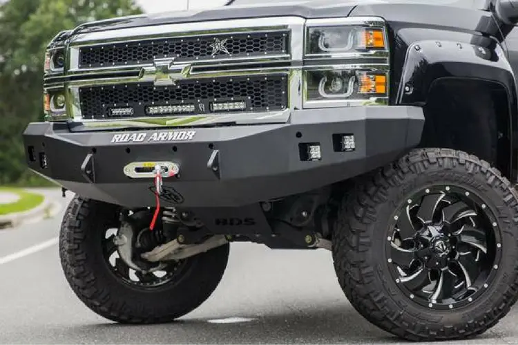 Road Armor Stealth 314R0b 2014-2015 Chevy Silverado 1500 Front Winch Ready Bumper No Guard, Black Finish And Square Fog Light Hole 1