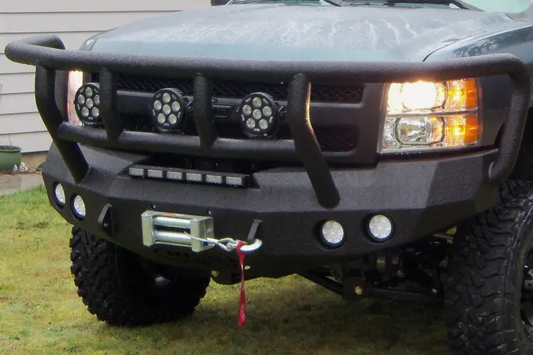 Road Armor Stealth 37202B 2008-2010 Chevy Silverado 2500/3500 Front Winch Ready Bumper Titan Ii Grille Guard, Black Finish And Round Fog Light Hole 1