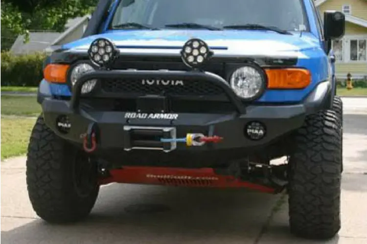 Road Armor Stealth Fj802b 2007-2014 Toyota Fj Cruiser Front Winch Ready Bumper Pre-Runner Style, Black Finish And Round Fog Light Hole 1