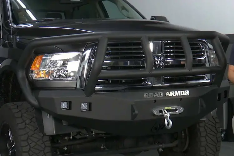 Road Armor Stealth 407R2b 2006-2008 Dodge Ram 1500 Front Winch Ready Bumper Titan Ii Grille Guard, Black Finish And Square Fog Light Hole 1
