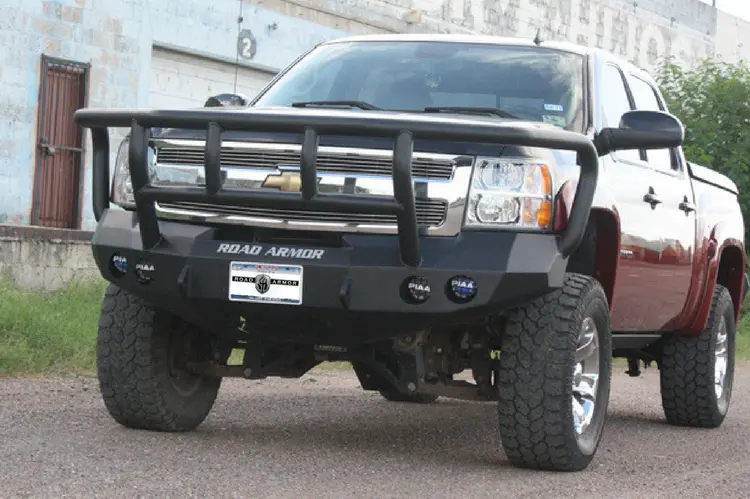 Road Armor Stealth 37702B-Nw 2008-2013 Chevy Silverado 1500 Front Non-Winch Bumper Titan Ii Grille Guard, Black Finish And Round Fog Light Hole 1