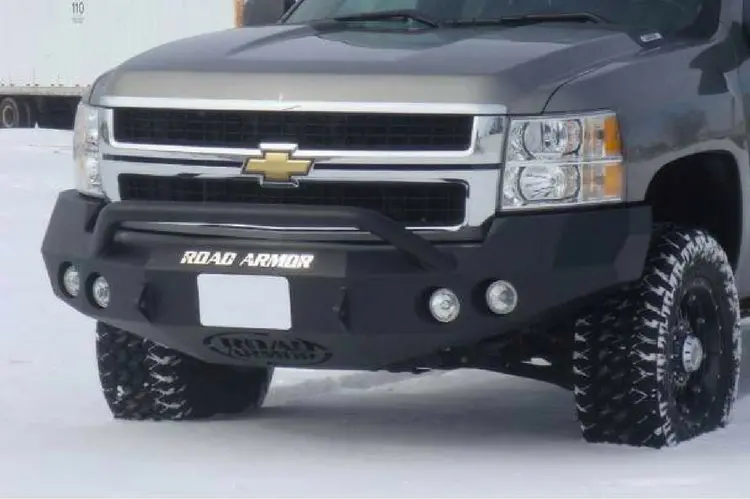 Road Armor Stealth 37704B 2008-2013 Chevy Silverado 1500 Front Winch Ready Bumper Pre-Runner Style, Black Finish And Round Fog Light Hole 1