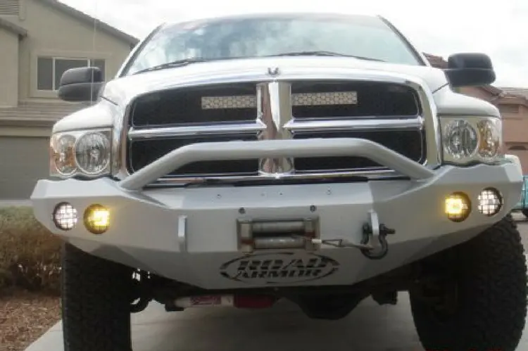 Road Armor Stealth 44034B 2002-2005 Dodge Ram 1500 Front Winch Ready Bumper Pre-Runner Style, Black Finish And Round Fog Light Hole 1