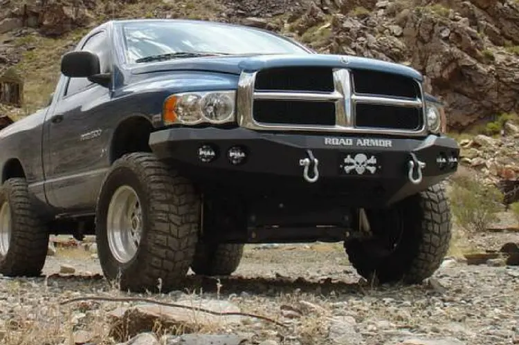 Road Armor Stealth 44030B 2002-2005 Dodge Ram 1500 Front Winch Ready Bumper No Guard, Black Finish And Round Fog Light Hole 1