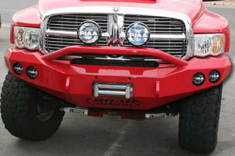 Road Armor Stealth 44064B 2006-2009 Dodge Ram 2500/3500 Front Winch Ready Bumper Pre-Runner Style, Black Finish And Round Fog Light Hole 2