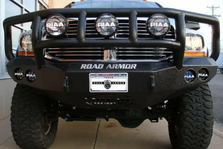 Road Armor Stealth 38202B-Nw 2011-2014 Chevy Silverado 2500/3500 Front Non-Winch Bumper Titan Ii Grille Guard, Black Finish And Round Fog Light Hole 1