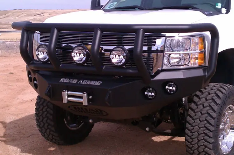 Road Armor Stealth 38202B 2011-2014 Chevy Silverado 2500/3500 Front Winch Ready Bumper Titan Ii Grille Guard, Black Finish And Round Fog Light Hole 1