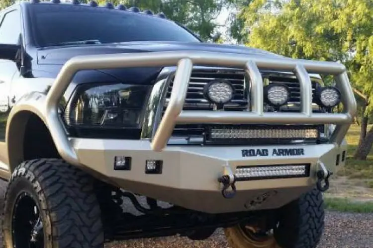 Road Armor Stealth 408R2b 2010-2018 Dodge Ram 2500/3500 Front Winch Ready Bumper Titan Ii Grille Guard, Black Finish And Square Fog Light Hole 1