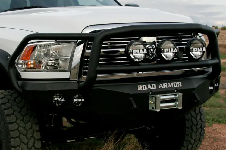 Road Armor Stealth 40805B 2010-2018 Dodge Ram 2500/3500 Front Winch Ready Bumper Lonestar Guard, Black Finish And Round Fog Light Hole 1