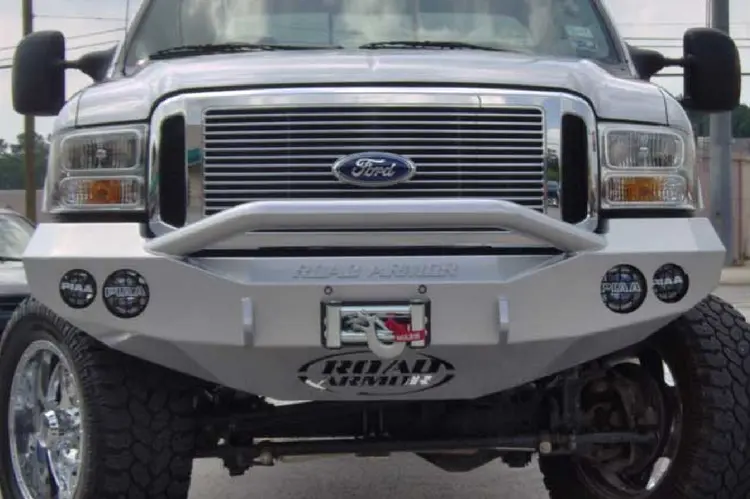 Road Armor Stealth 60504B 2005-2007 Ford F250/F350/F450 Superduty Front Winch Ready Bumper Pre-Runner Style, Black Finish And Round Fog Light Hole 1