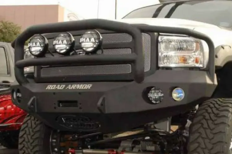 Road Armor Stealth 60505B-Nw 2005-2007 Ford F250/F350/F450 Superduty Front Non-Winch Bumper Lonestar Guard, Black Finish And Round Fog Light Hole 2