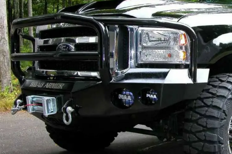 Road Armor Stealth 60505B 2005-2007 Ford F250/F350/F450 Superduty Front Winch Ready Bumper Lonestar Guard, Black Finish And Round Fog Light Hole 1
