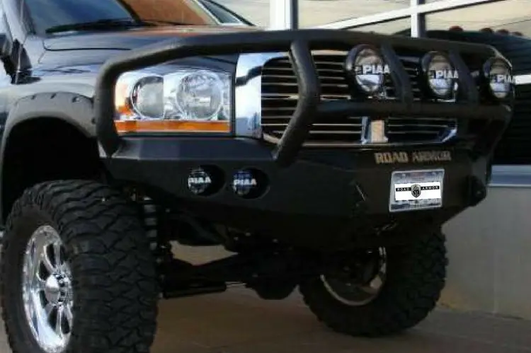 Road Armor Stealth 44062B-Nw 2006-2009 Dodge Ram 2500/3500 Front Non-Winch Bumper Titan Ii Grille Guard, Black Finish And Round Fog Light Hole 1