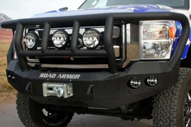 Road Armor Stealth 61102B 2011-2016 Ford F250/F350/F450 Superduty Front Winch Ready Bumper Titan Ii Grille Guard, Black Finish And Round Fog Light Hole 1