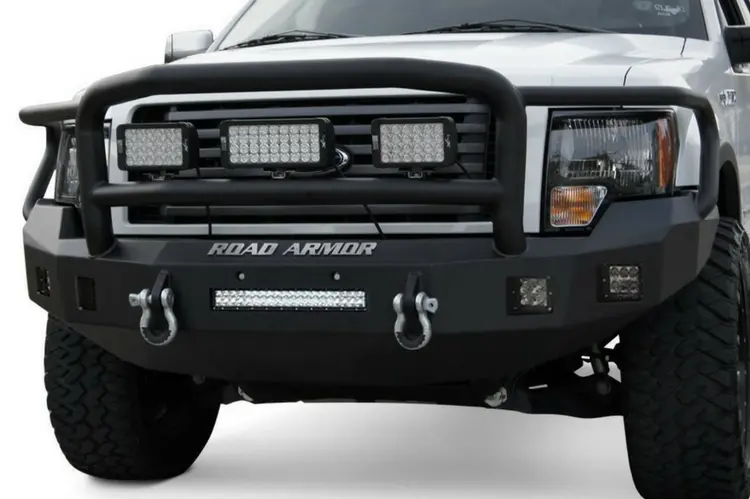 Road Armor Stealth 605R5b 2005-2007 Ford F250/F350/F450 Superduty Front Winch Ready Bumper Lonestar Guard, Black Finish And Square Fog Light Hole 1