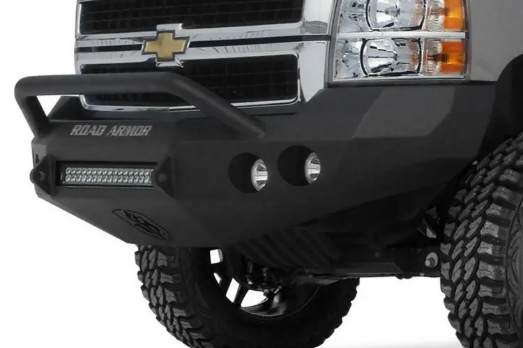 Road Armor Stealth 38204B-Nw 2011-2014 Chevy Silverado 2500/3500 Front Non-Winch Bumper Pre-Runner Style, Black Finish And Round Fog Light Hole 1