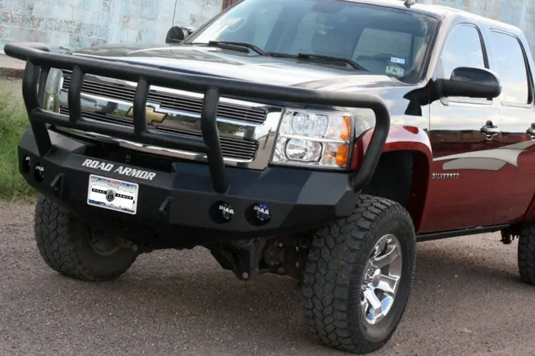 Road Armor Stealth 44072B 2006-2008 Dodge Ram 1500 Front Winch Ready Bumper Titan Ii Grille Guard, Black Finish And Round Fog Light Hole 1