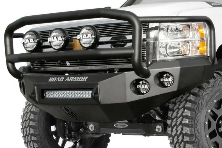 Road Armor Stealth 38205B 2011-2014 Chevy Silverado 2500/3500 Front Winch Ready Bumper Lonestar Guard, Black Finish And Round Fog Light Hole 1