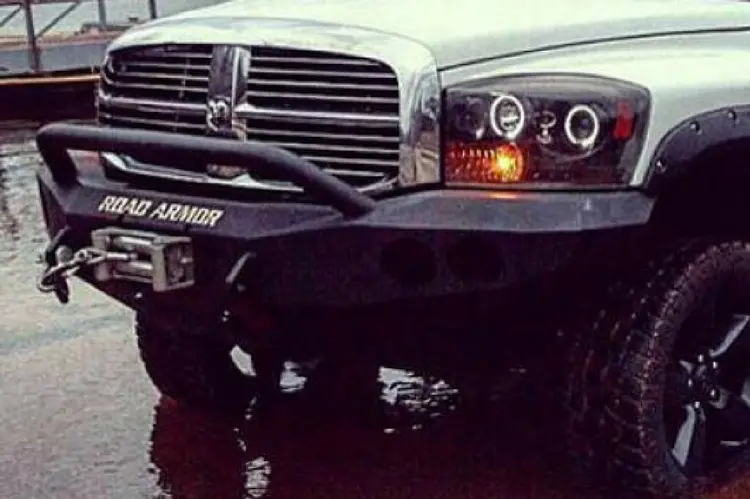 Road Armor Stealth 44074B 2006-2008 Dodge Ram 1500 Front Winch Ready Bumper Pre-Runner Style, Black Finish And Round Fog Light Hole 2