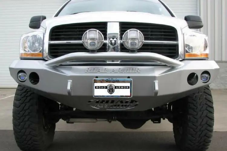 Road Armor Stealth 44064B 2006-2009 Dodge Ram 2500/3500 Front Winch Ready Bumper Pre-Runner Style, Black Finish And Round Fog Light Hole 1