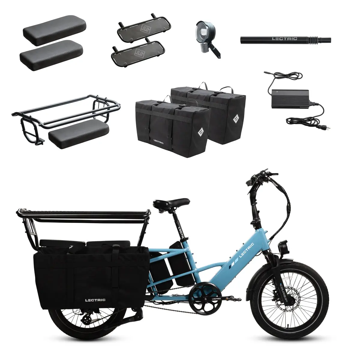 Xpedition2 Raindrop Blue Long-Range Dual-Battery + Free Running Boards, Cushions, Elite Headlight, Suspension Seat Post, Orbitor, Fast Charger, Xl Cargo Panniers ($893 Value) 1