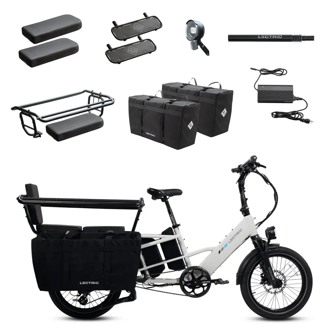 Xpedition2 Stratus White Long-Range Dual-Battery + Free Running Boards, Cushions, Elite Headlight, Suspension Seat Post, Orbitor, Fast Charger, Xl Cargo Panniers ($893 Value) 1