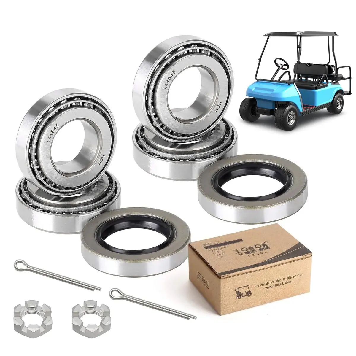 Golf Cart Front Wheel Hub Bearings & Oil Seals Kit For Club Car Ds 1982-2002 Gas & Electric - 10L0l 1