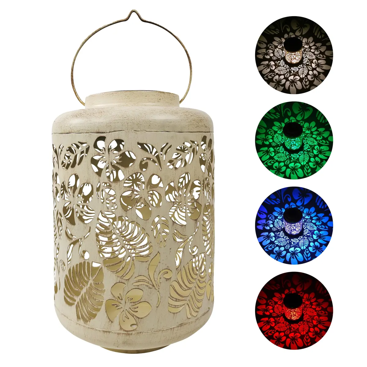 Bliss Outdoors Bsl-305-Wh Solar Led Lantern W/ Tropical Flower Design & Hand Painted Finish | 12-In. Tall | Waterproof Ip44 (White) 1