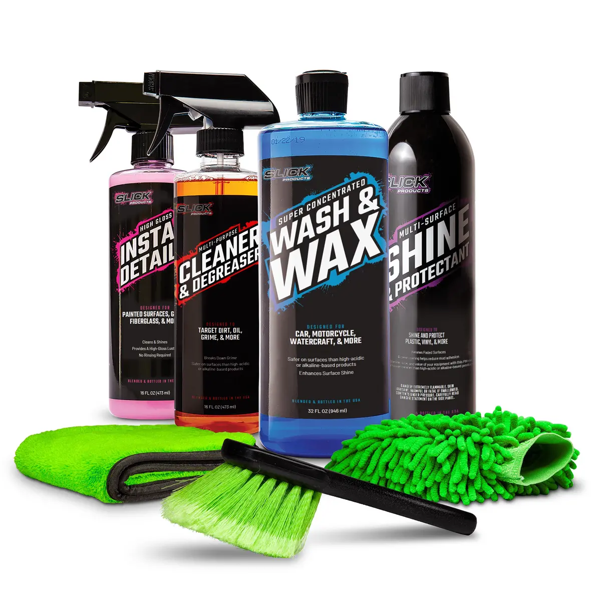 Slick Products Sp1272 Street Starter Bundle | W/ Wash & Wax Concentrate, Cleaner & Degreaser, Shine & Protectant, Instant Detailer, And 3 Cleaning Accessories 1
