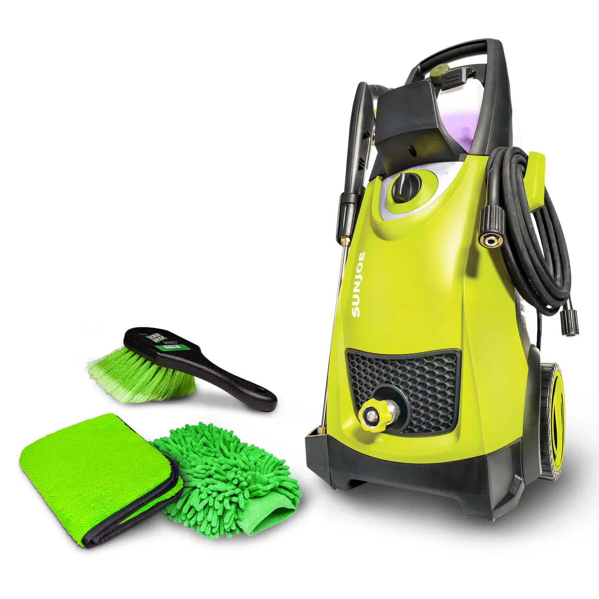 Sun Joe Pressure Washer Bundle W/ Towel & Cleaning Solution | Tough On Dirt, Gentle On Paint | Includes 3 Accessories 1