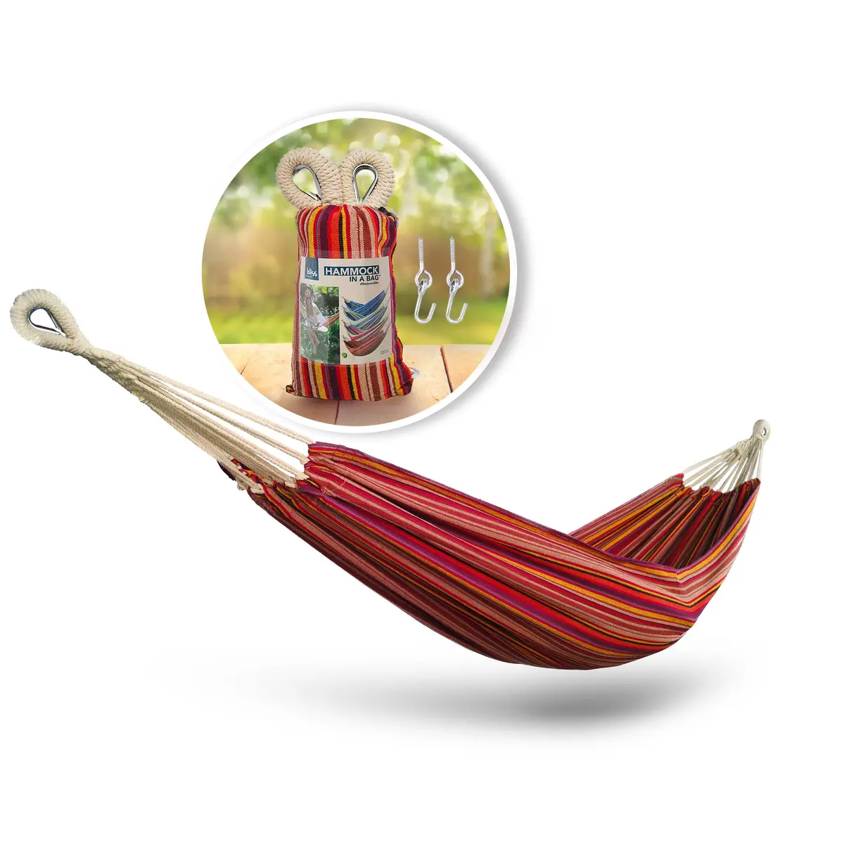 Bliss Hammocks Bh-400-Ta Hammock In A Bag W/ Rope Loops & Hanging Hardware | 40-In. Wide | 220 Lb. Capacity (Toasted Almond) 1