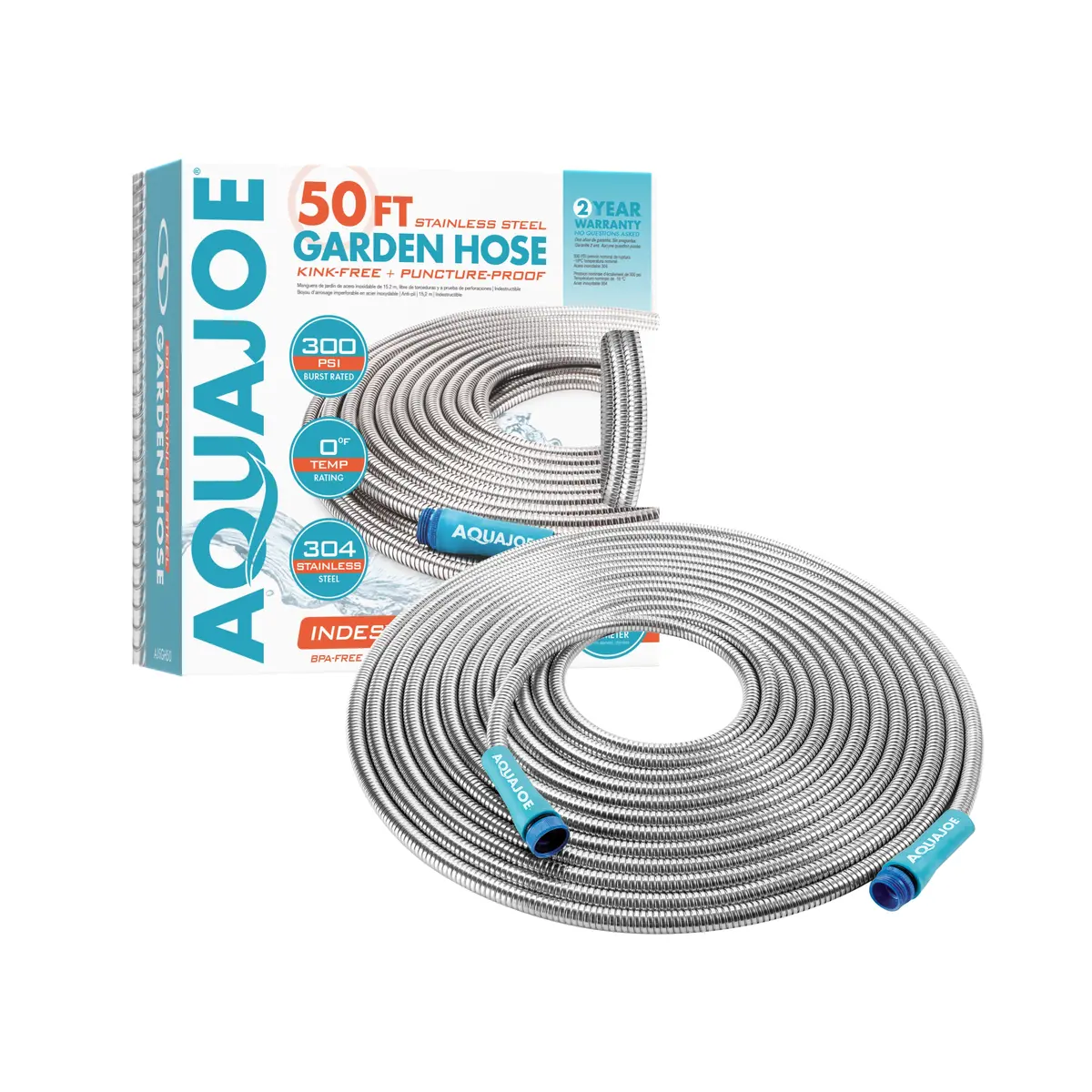Aqua Joe Ajsgh50 Heavy-Duty Puncture Proof Kink-Free Metal Garden Hose | 50-Foot | 304-Stainless Steel | Spiral Constructed | 1/2-Inch Diameter 2