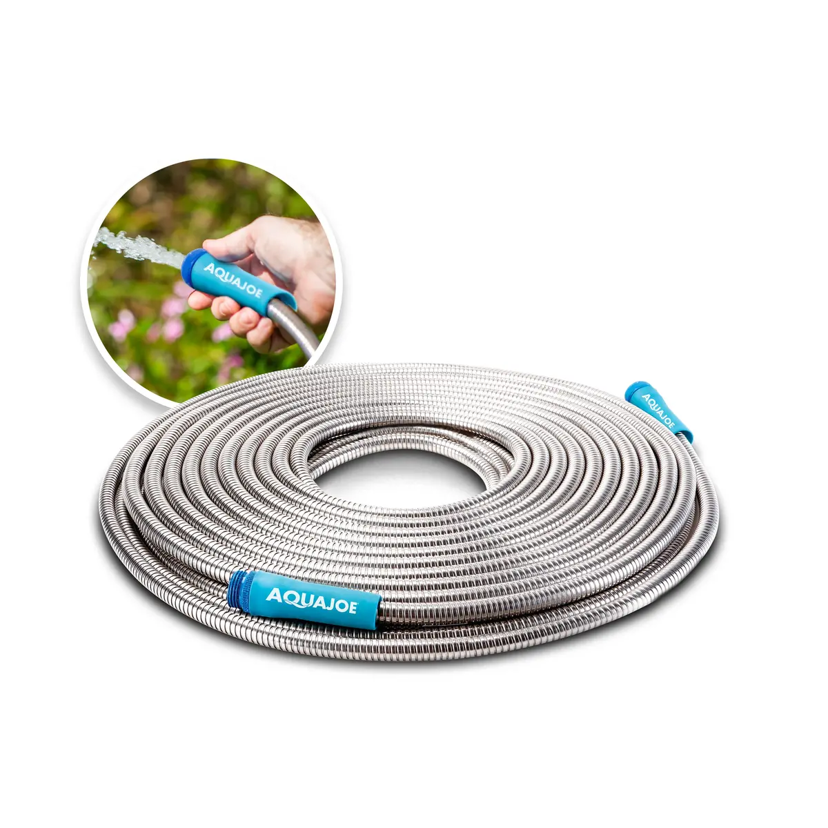 Aqua Joe Ajsgh50 Heavy-Duty Puncture Proof Kink-Free Metal Garden Hose | 50-Foot | 304-Stainless Steel | Spiral Constructed | 1/2-Inch Diameter 1