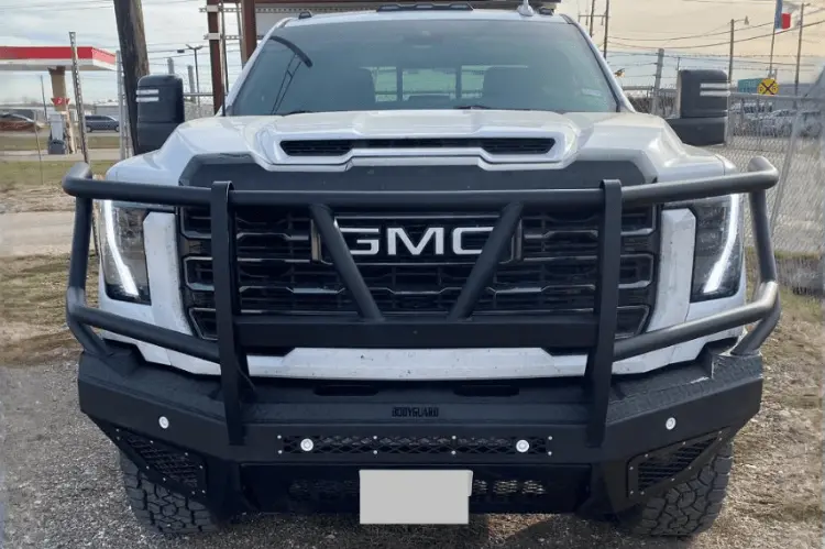 Bodyguard Front Bumper T2 Extreme Eeg24bywtmh 2024-2026 Gmc Sierra 2500/3500 - Texture Black, Camera Relocation Harness, Parking Sensor Cutouts, Center Grill Mesh, And Winch Mount Skid Plate 2